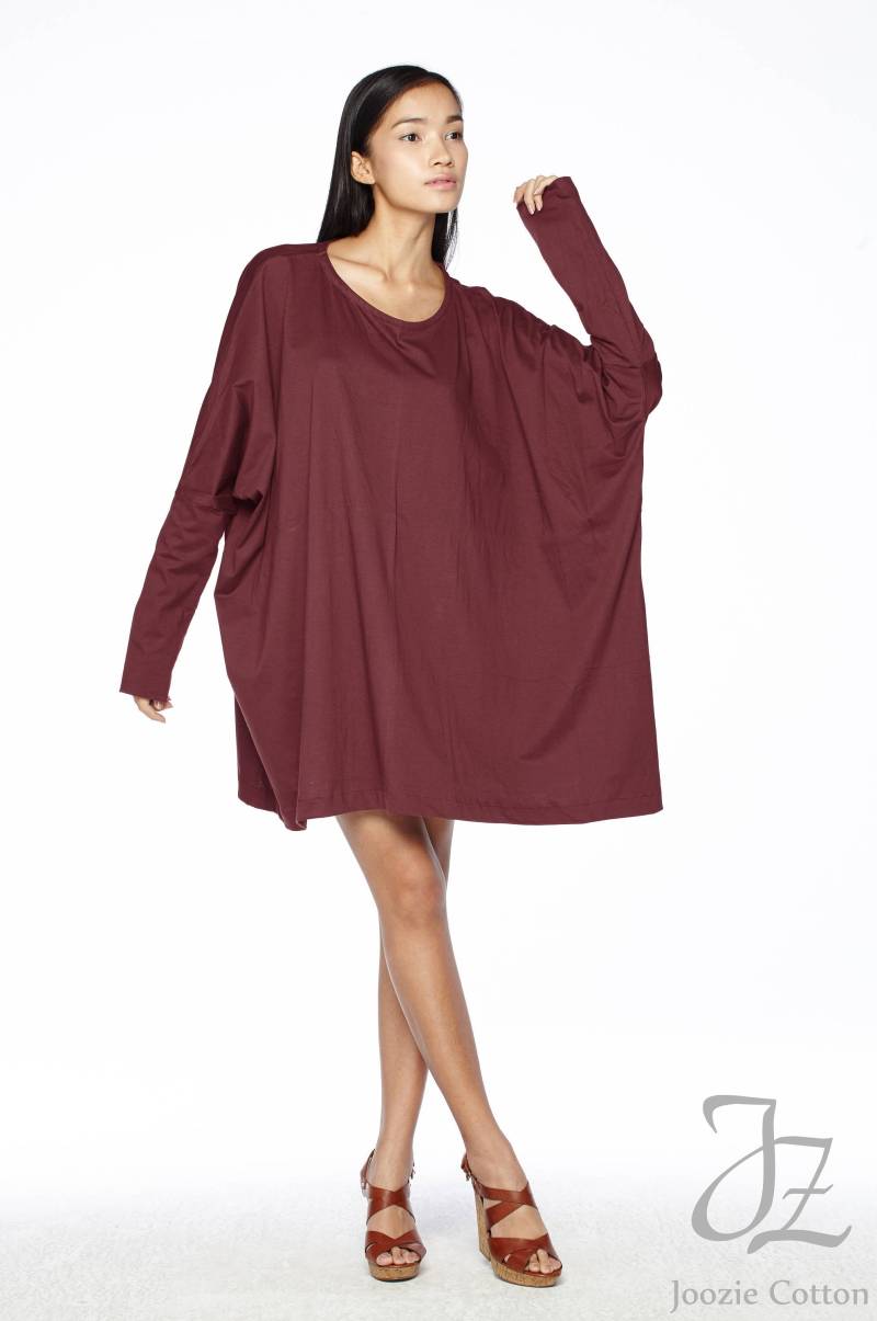 No.62 Damen Rundhalsausschnitt Langarm Tunika Top, Loose Fit Tshirt in Rot von JoozieCotton