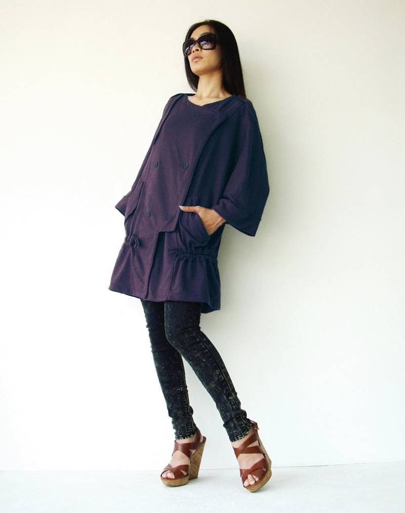 No.78 Damen Jacke Im Military Stil, Zweireihig Geknöpft 3/4 Ärmel in Lila von JoozieCotton