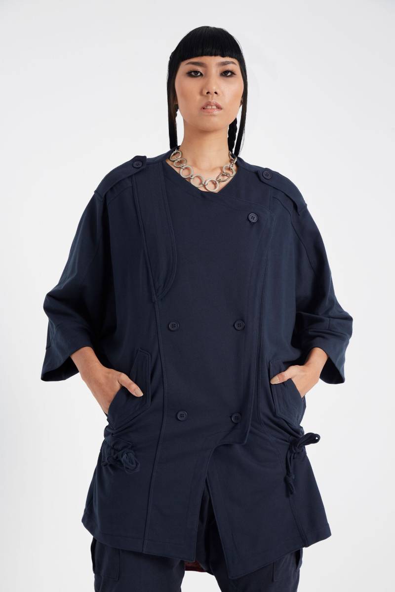 No.78 Damen Jacke Im Military Style, Zweireihig Geknöpft, 3/4 Ärmel in Blau von JoozieCotton