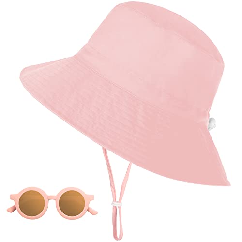 Sonnenhut Kinder UV-Schutz UPF 50+, Breiter Krempe Nackenschutz Fischerhut Baby mit Sonnenbrille, Atmungsaktiv Bucket Hat mit Verstellbarem Kinnriemen, Strandhut für Junge, Mädchen, 2-6 Jahre von Jopee