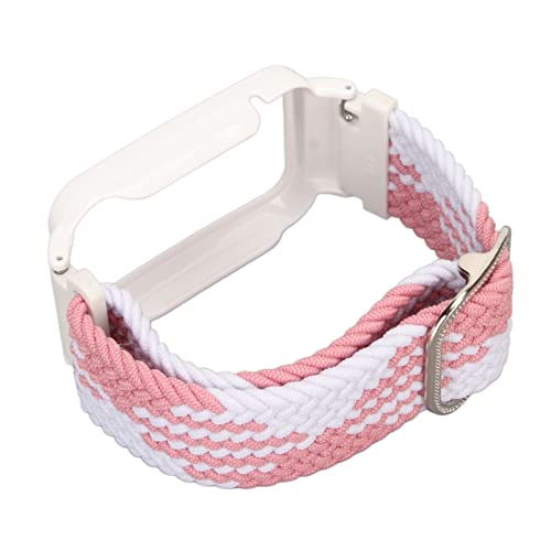 Jopwkuin Nylon-Uhrenarmband, Schützendes Uhrengehäuse, Geflochten, Tragbar, Zum Wandern (Rosa Weiß mit weißem Rahmen) von Jopwkuin