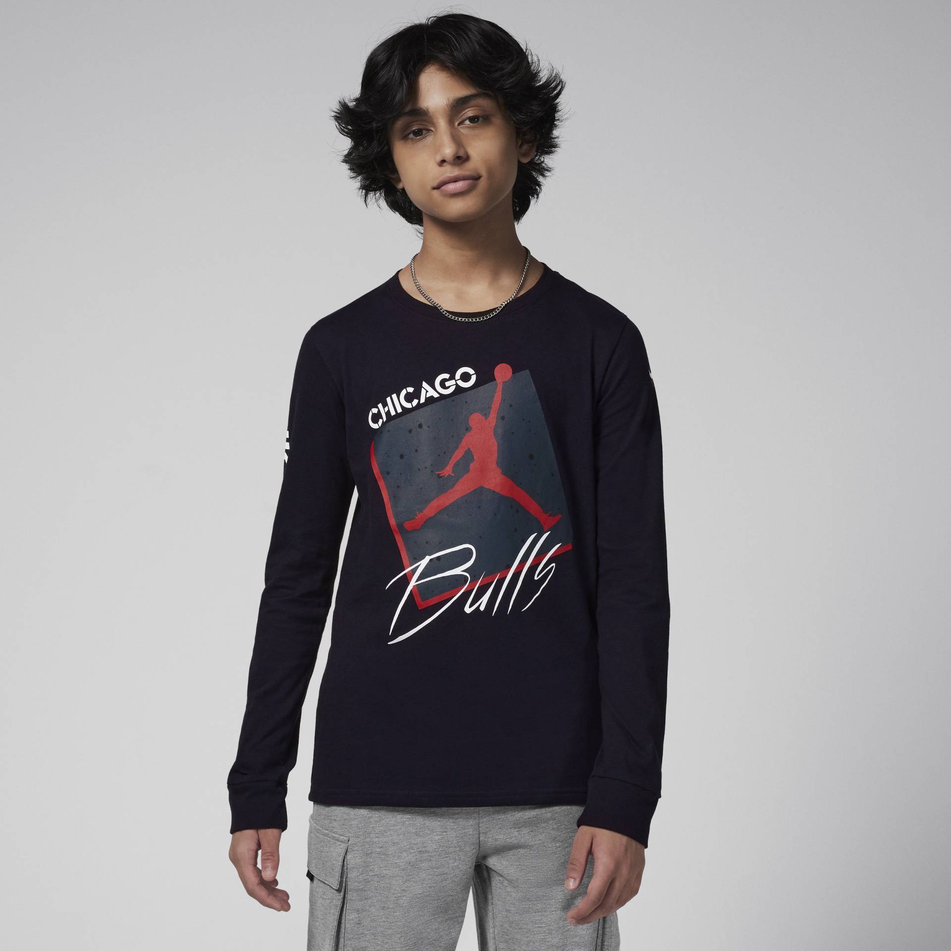 Chicago Bulls Courtside Statement Edition Jordan Max90 NBA-Longsleeve für ältere Kinder (Jungen) - Schwarz von Jordan