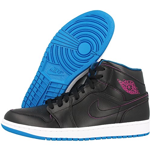 Jordan 1 Mid Herrenschuhe, Schwarz/Feuerrosa/Fotoblau, 42.5 EU von Jordan