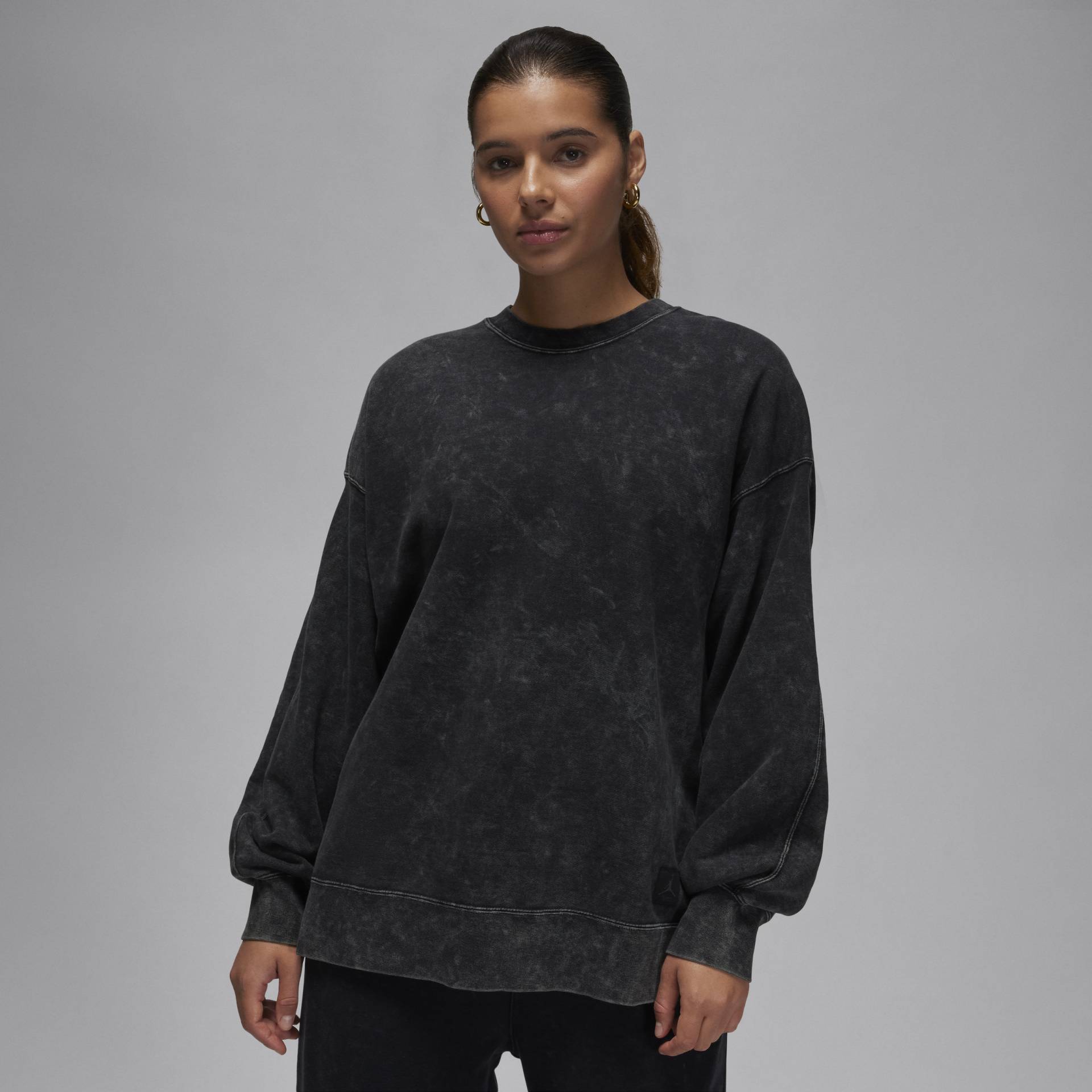 Jordan Flight Fleece Rundhalsausschnitt-Sweatshirt mit Waschung für Damen - Schwarz von Jordan