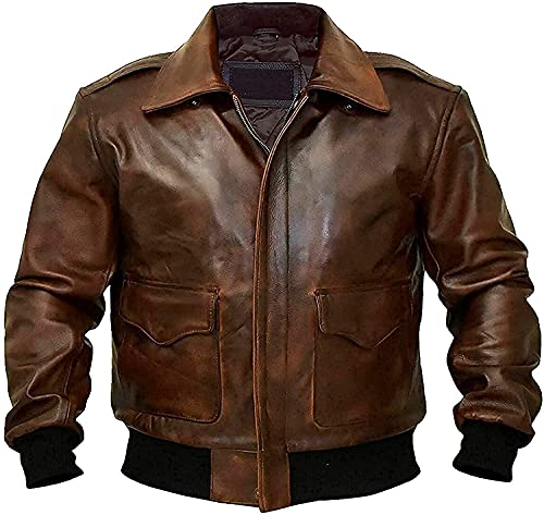 A2 Flieger-Bomberjacke Fliegerjacke aus echtem Leder für Herren im Vintage-Look, A2 Lederjacke, Hellbraun, M von Jorde Calf