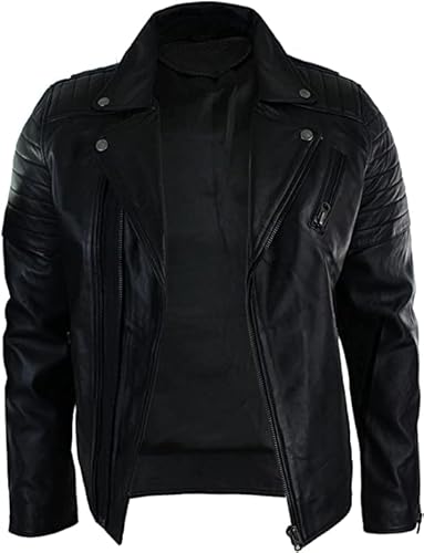 Herren-Lederjacke, Slim Fit, Schwarz | Cafe Racer Motorradjacke Herren | Retro Schwarz Echtes Lammfell Lederjacke Herren, Schwarz , L von Jorde Calf