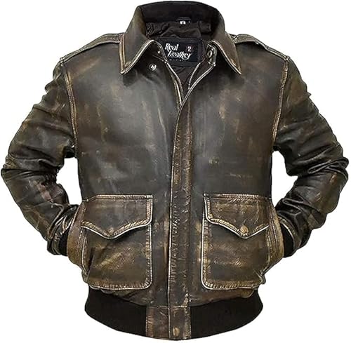 Jorde Calf A2 Fliegerjacke für Herren, Fliegerjacke aus echtem Leder, Fliegerjacke, Vintage-Bomberjacke, A-2 Aviator Flight Lederjacke, M von Jorde Calf