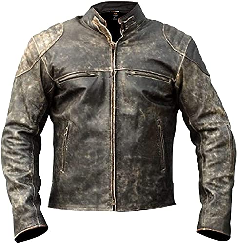 Jorde Calf Herren Vintage Cafe Racer Retro 2 | Schwarz Retro Moto Distressed Echtleder Jacke | Vintage Style Motorrad Schwarz Jacke, Antik D2, S von Jorde Calf