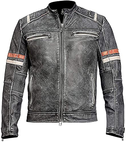 Jorde Calf Herren Vintage Cafe Racer Retro 2 | Schwarz Retro Moto Distressed Echtleder Jacke | Vintage Style Motorrad Schwarz Jacke, Retro 2, XXXXL von Jorde Calf