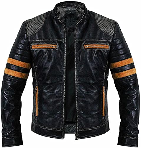 Jorde Calf Herren Vintage Cafe Racer Retro 2 | Schwarz Retro Moto Distressed Echtleder Jacke | Vintage Style Motorradjacke Schwarz, Retro 1 Echtleder, XXXXL von Jorde Calf