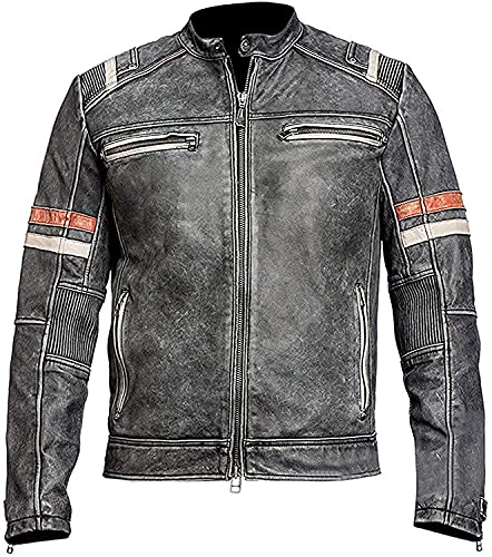 Jorde Calf Herren Vintage Cafe Racer Retro 2 | Schwarz Retro Moto Distressed Echtleder Jacke | Vintage Style Motorrad Schwarz Jacke, Retro 2, XL von Jorde Calf