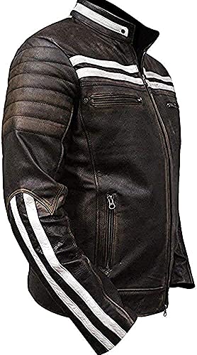 Jorde Calf Herren Vintage Cafe Racer Retro 2 | Schwarz Retro Moto Distressed Echtleder Jacke | Vintage Style Motorradjacke Schwarz, Retro 4, XXXXL von Jorde Calf