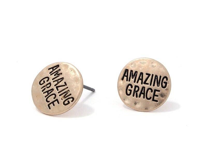 Gestempelte Gravierte Glauben Ohrstecker/Inspirierende Phrase Ohrringe Schmuck Erstaunliche Anmut Gesegnet Hoffnung Glaube Gehämmert Metall Gold von JordynJamesCo