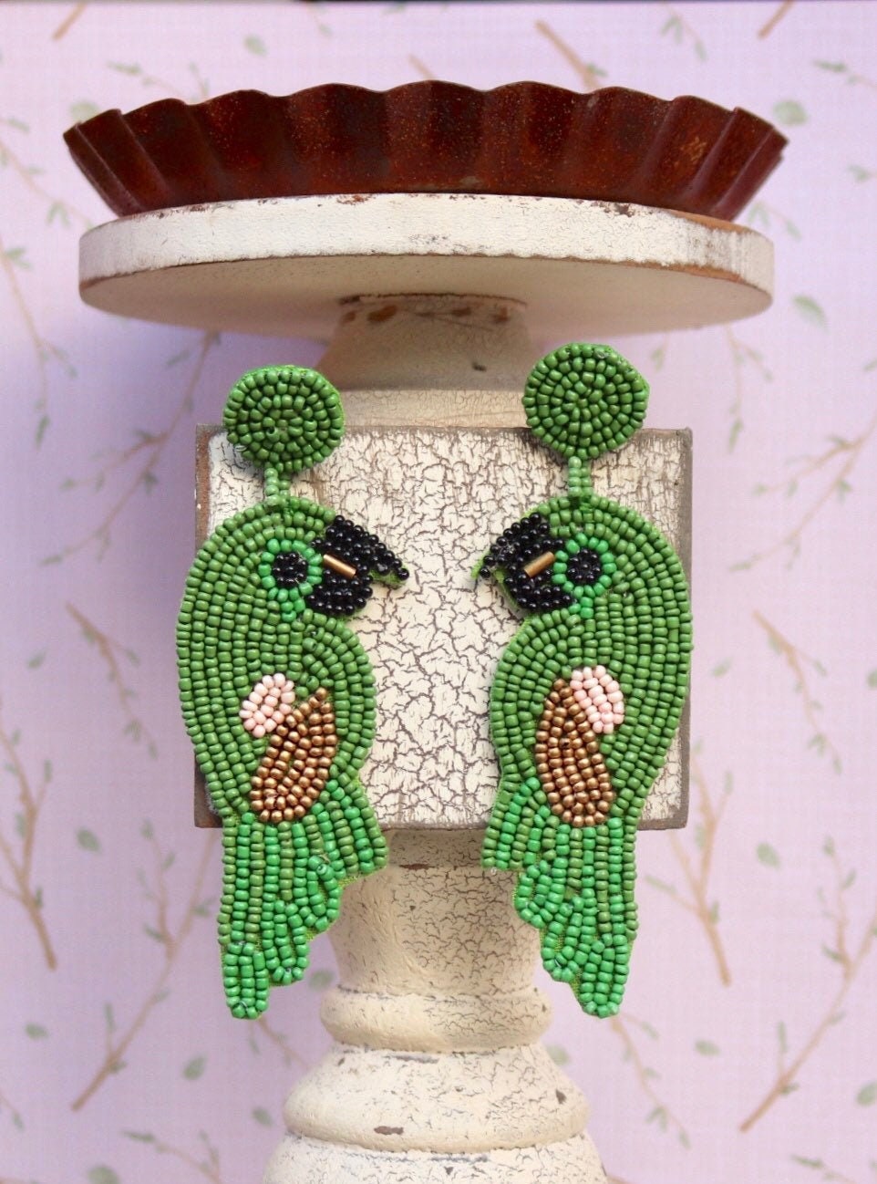 Perlen Ohrringe/Papagei Statement Schmuck Sommer Ferien Tropisch Vogel Geschenke Für Sie Acryl Rot Türkis von JordynJamesCo