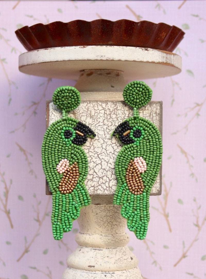 Perlen Ohrringe/Papagei Statement Schmuck Sommer Ferien Tropisch Vogel Geschenke Für Sie Acryl Rot Türkis von JordynJamesCo