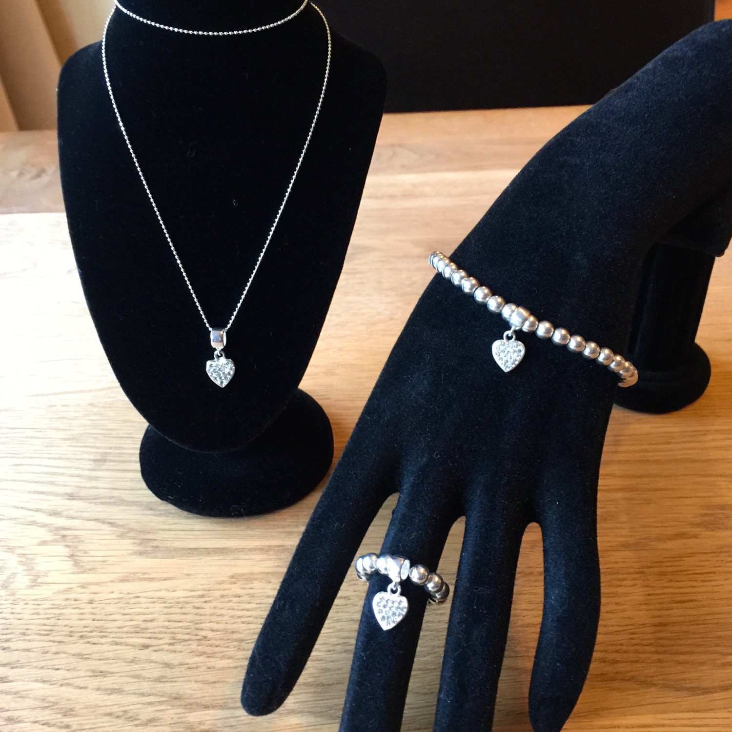 sterling Silber Perlen Armband, Ring Und Halskette Zirkonia Set von JorjaJewels