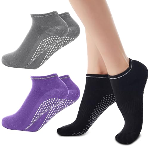 3 Paare Yoga Socken, 3.9*9.4in Anti Rutsch Socken, Polyesterfaser Sneaker Socken, Pilates Rutschfeste Socken, Frauen und Männer Für Stoppersocken Antirutschsocken Trampolin Zuhause Krankenhaus von Jormftte