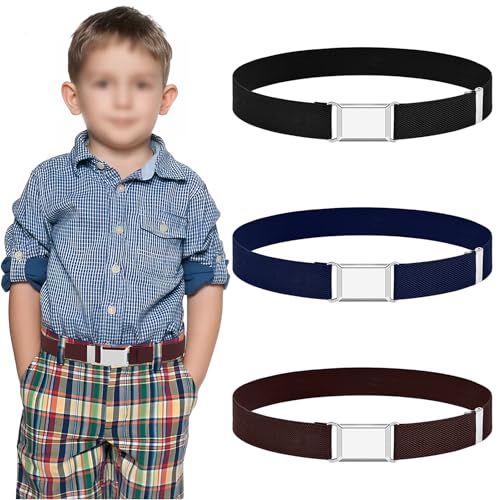 3 Stück Elastischer Gürtel Kinder,2.5*75cm Einstellbarer Stretchgürtel Kinder, Quadratische Magnetschnalle Gürtel, Kindergürtel Elastisch für Jeans Hosen Kleid Röcke (Schwarz Kaffee Marineblau) von Jormftte