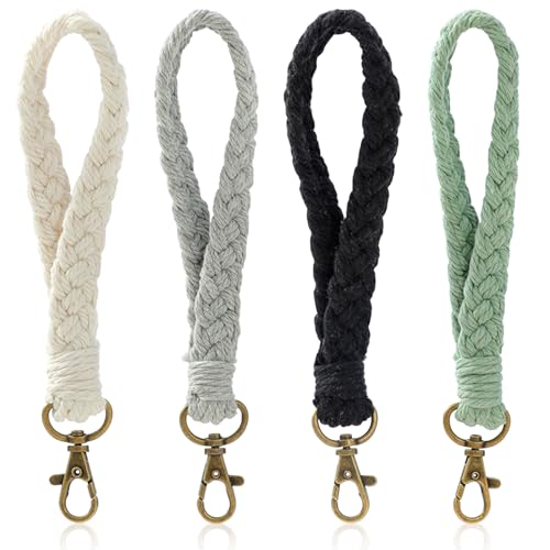 Jortmrd 4 Stück Schlüsselanhänger Makramee Schlüsselband Geflochten Schlüsselanhänger Boho Handgefertigt Schlüsselband Handgelenk Lanyard Keychain Geschenke für Mama Schwestern Freunde von Jortmrd