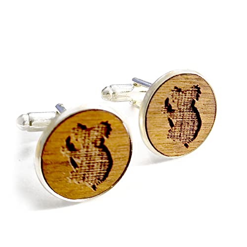 Koala Manschettenknöpfe, handgefertigt, graviert, aus Holz, Geschenk zum 5. Hochzeitstag, mit Geschenkbox von Jorvik Wood