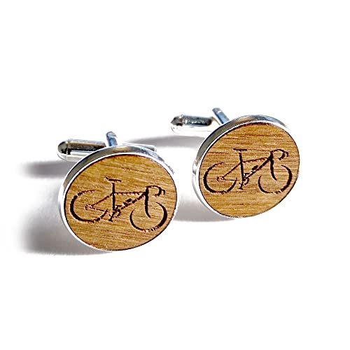 Manschettenknöpfe, Fahrrad, handgefertigt, graviert, aus Holz, Geschenk zum 5. Hochzeitstag, mit Geschenkbox. von Jorvik Wood