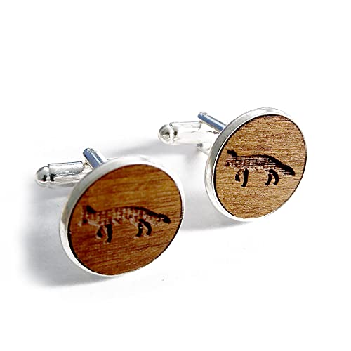 Manschettenknöpfe, Fuchs, handgefertigt, graviert, Geschenk zum 5. Hochzeitstag, mit Geschenkbox. von Jorvik Wood