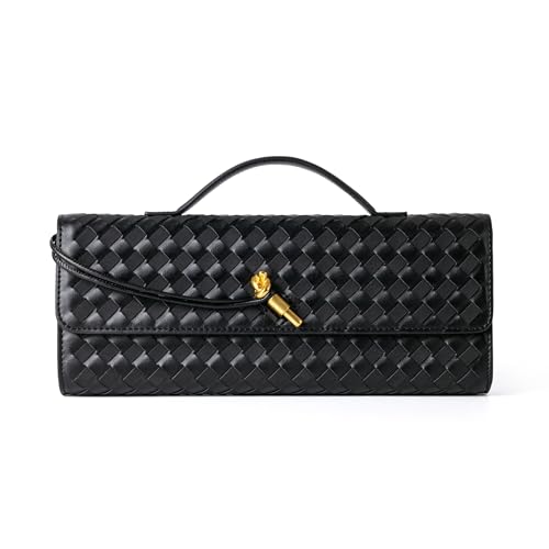 Gewebte Geldbörse für Damen, Abend-Clutch, gewebtes Leder, Umhängetasche, Wildleder-Geldbörse, formelle Abendtasche, Schwarzes gewebtes Leder und Wildleder von Joryin