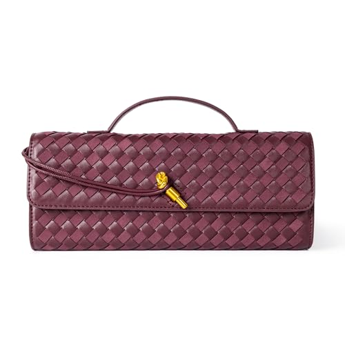 Gewebte Geldbörse für Damen, Abend-Clutch, gewebtes Leder, Umhängetasche, Wildleder-Geldbörse, formelle Abendtasche, Weinrotes gewebtes Leder und Wildleder von Joryin