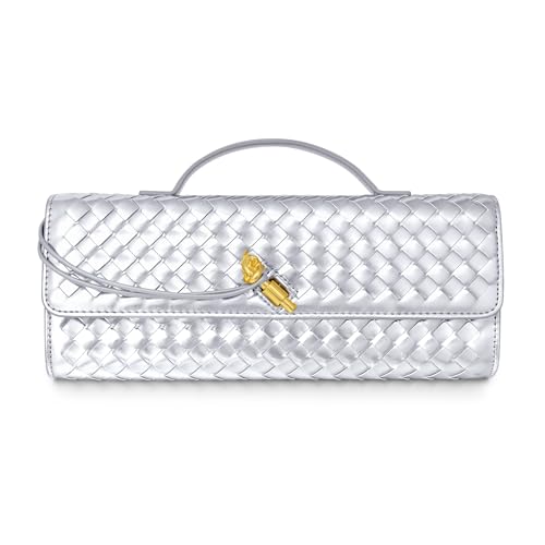 Gewebte Geldbörse für Damen, Abendtasche, Clutch, gewebtes Leder, Umhängetasche, formelle Abendtasche, Silberfarbenes gewebtes Leder Gewebte Geldbörse für Damen, Abendtasche, Clutch, gewebtes Leder, Umhängetasche, formelle Abendtasche, Silberfarbenes gewebtes Leder von Joryin