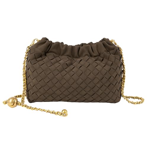 Joryin Gewebte Damen Crossbody Tasche & Abendbörse, Trendy Dumpling Clutch & Hobo Cloud Schultertasche Trendy Dumpling Clutch, Gewebtes Wildleder, kaffeefarben von Joryin