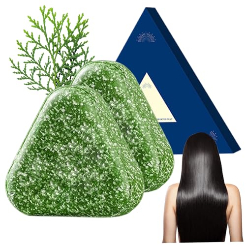 2 Stück Nature Triangle Shampoo Bar Usman Grass Green Soap Shampoo beruhigend und stärkt das Haar für Frauen und Männer von Jorzer