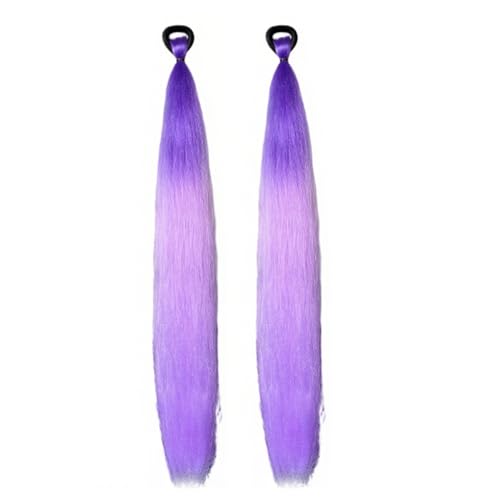 2 Stück lila Haarverlängerungen für Zöpfe vorgedehntes synthetisches Flechthaar mit Farbverlauf Lavendel mit Gummiband für Kinder Stil 2 von Jorzer