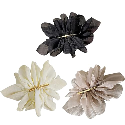 Blumenhaarklammern Chiffon Blumenhaar Clip Pins Haarnadel für niedrige Pferdeschwanz Französische Barrette Haarclip einfaches Blumenhaar Accessoire für Frauen Mädchen 3pcs von Jorzer