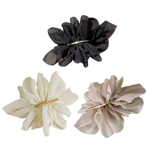 Blumenhaarklammern Chiffon Blumenhaar Clipstifte Blume Haarklammern für niedrige Pferdeschwanz Französische Barrette Haarclip einfaches Stil Blumenhaar Accessoire für Frauen Mädchen 3pcs von Jorzer