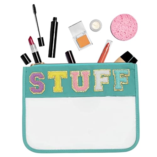 Chenille Letter Bag Clear Flat Stuff Bag Make-up-Beutel Mehrzweck Kosmetikbeutel mit Reißverschluss Nylon Reißverschluss Make-up-Tasche für Frauen Reisen Fitnessstudio Strand von Jorzer