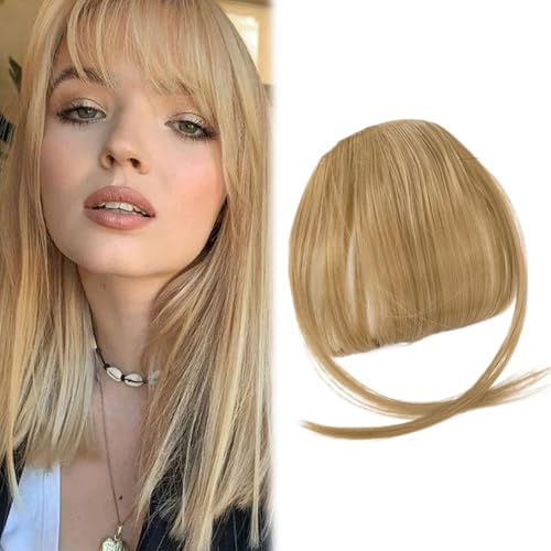 Clip-in-Pony für Damen Kunstpony 24,9 cm Clip-on-Pony flachsfarbener Air-Pony Haarspange mit unsichtbarem Netz atmungsaktiv lockig schneidbar waschbar künstlicher Pony von Jorzer