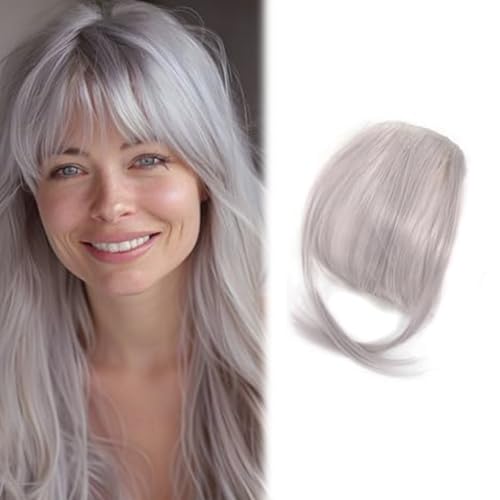 Clip-in-Pony für Frauen Clip-Pony 24,9 cm natürlicher Clip-on-Pony silbergrauer Air-Pony Haarspange mit unsichtbarem Netz lockbar schneidbar waschbar künstlicher Pony von Jorzer
