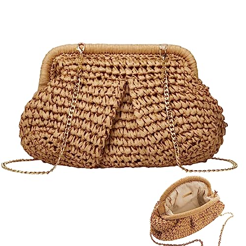 Frauen Strohkupplung Crossbody Raffia Clutch Tasche Stroh Clutch Bag Stroh Schulter Handtasche gewebt Knödeltasche für Party, Hochzeit, Sommer (Khaki) von Jorzer