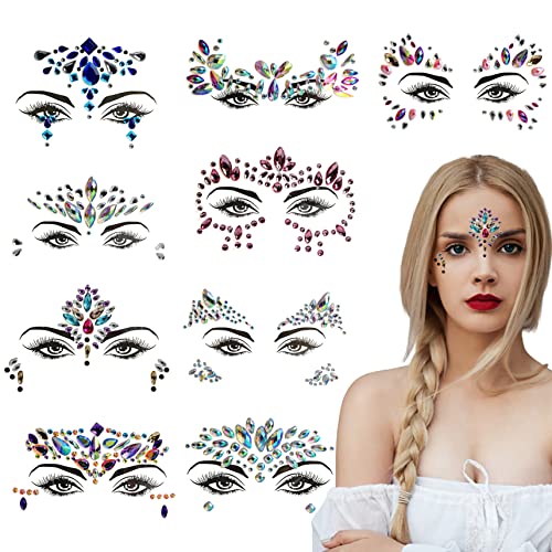Gesicht Juwelen Klebstoff Gesicht Edelstärke auf Gesicht Strassstein Aufkleber Kristall Tränen Edelsteine ​​Gesicht Aufkleber Juwelen für Rave Make -up Festival Party 9pcs von Jorzer