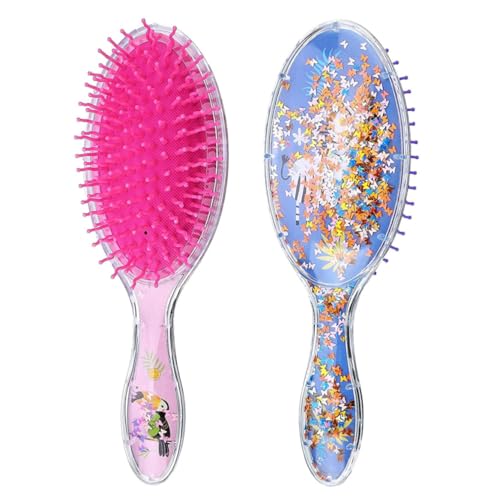 Haarbürste Kinder nasse Pinsel Konfetti Glitzer Detangler Haarbürste Set Weiche Borsten Massage Pinsel für lockige, lange kurze Haare (Vogel und Zebra) 2 Stücke von Jorzer