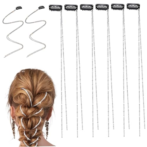 Haarkette Silber Strgleisetassel Haarschmuck Clip in Haarketten in Haare Flechten Haarclip für Zöpfe Frauen Girl Hair Styling Accessoires 8pcs 17,72 Zoll von Jorzer