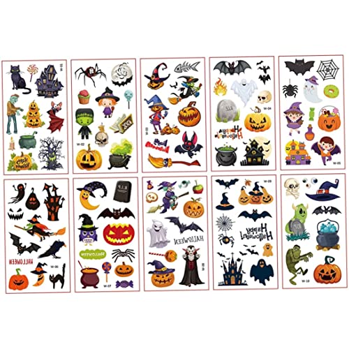 Halloween Temporäre Tattoos Kinder Halloween Make-up Aufkleber für Kinder Party Wasserdicht Gefälschte 3D Tattoos Pass The Parcel Geschenke Geschenk Party Tasche 10 Blätter von Jorzer