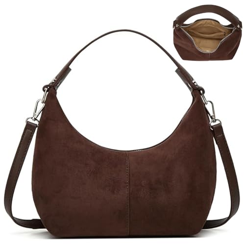 Jorzer Damen-Umhängetasche aus Wildlederimitat kleine Halbmond-Geldbörse mit verstellbarem Riemen Crossbody-Sling-Tasche für den täglichen Gebrauch von Jorzer