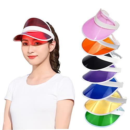 Jorzer Frauen Sonne Visor Plastik Visors Sport Summer Pub Golf Visor Outdoor Neon Golf Sonnenvisier für Frauen 80er Jahre Kostüm Kostüm Accessoires 8pcs von Jorzer