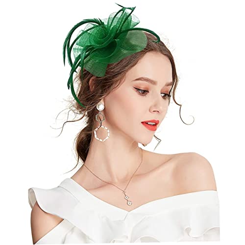 Jorzer Sinamay Fascinator mit Stirnbandclip -Netz Blume Kopfstück Cocktail Pillbox Hut - Grün von Jorzer