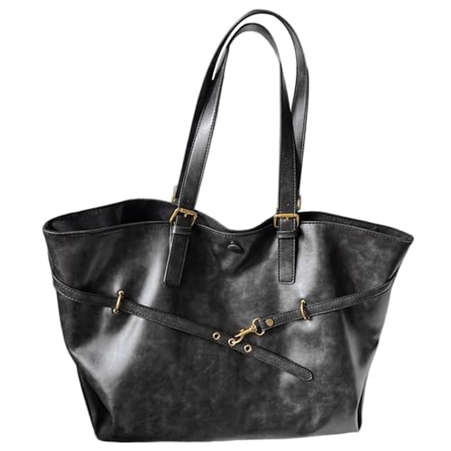 Jorzer Tragetasche großes Fassungsvermögen Vintage-Tragetasche aus PU-Leder für Damen Tragegriff oben schwarze Handtasche für Schule Arbeit Reisen Schwarz von Jorzer
