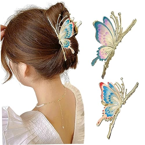 Klauenklammern für dicke Haarklauen Clip 2pcs Haarkiefer Clips Große Metall Schmetterling Haarklaue Nicht rutschfeste Haarkiefer Clips Schmetterling Haarzubehör für Frauen Mädchen von Jorzer