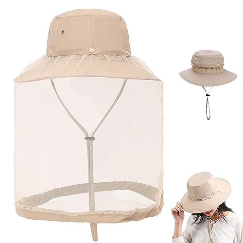 Midge Head Net Sun Hut mit Netting mit winddichtem Seil Sommer Moskitonetz Hut für Frauen Männer Bienenwächter Hut mit 4 atmungsaktiven Löchern für Wandergarten im Freien Khaki von Jorzer