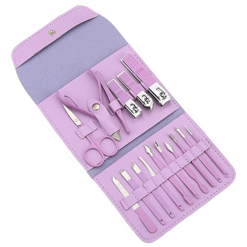 Professionelles Maniküre Set Maniküre Set 16 Teiliges Nagelpflege Set Edelstahl Nagelschneide Set Für Männer Und Frauen Nagelknipser Set Mit Lederetui Lila von Jorzer