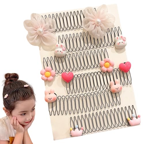 Unsichtbare Haarspangen 6 Stück/Set flexibler Kamm Metall-Haarnadel mit Kaninchen-Blumen-Verzierung rutschfest bequem süßes Haar-Accessoire für Mädchen von Jorzer